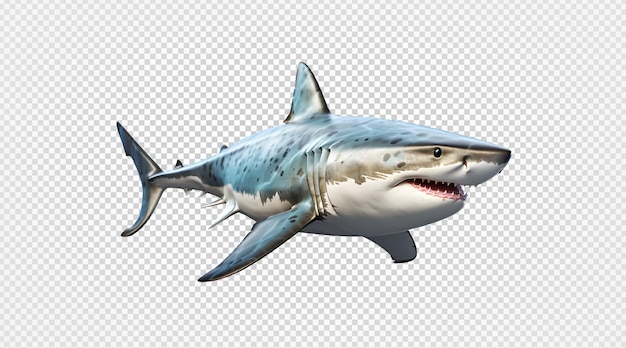 Shark isolated on transparent background side view generative ai