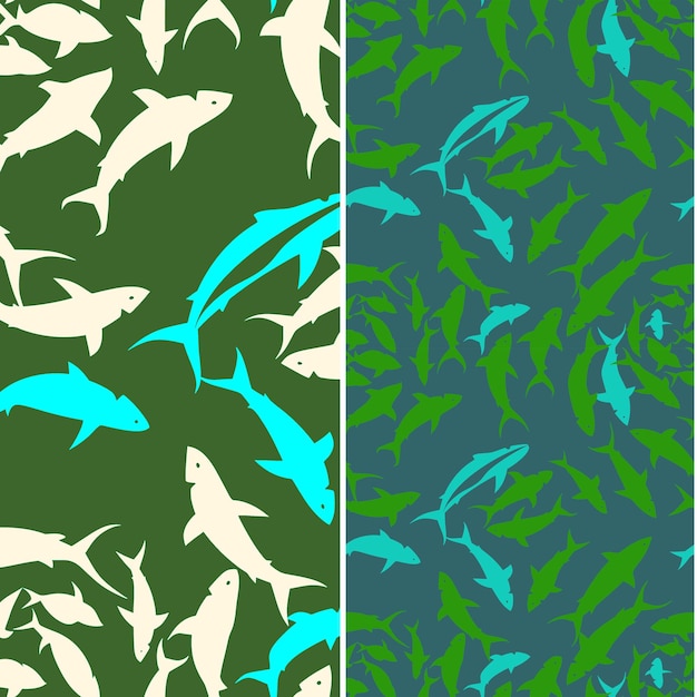 shark with fish silhouette arranged in a circular pattern wi nature pattern vector designs