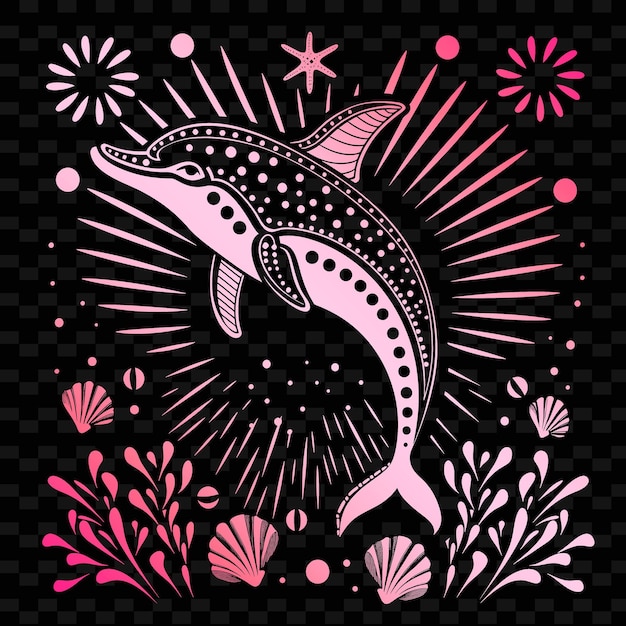 PSD a shark with a pink background and a starfish on the bottom