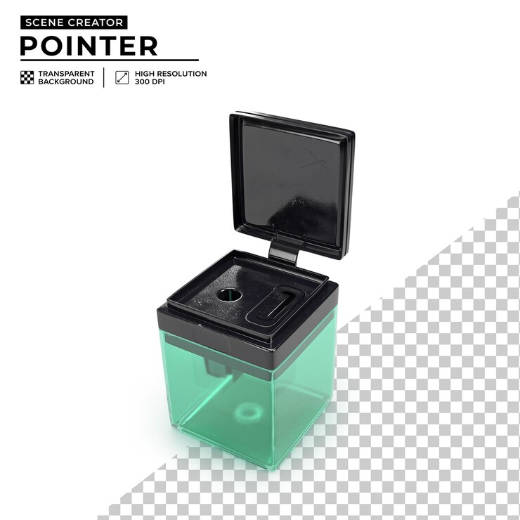 PSD sharpener with green case and insulated black plastic for scene creation
