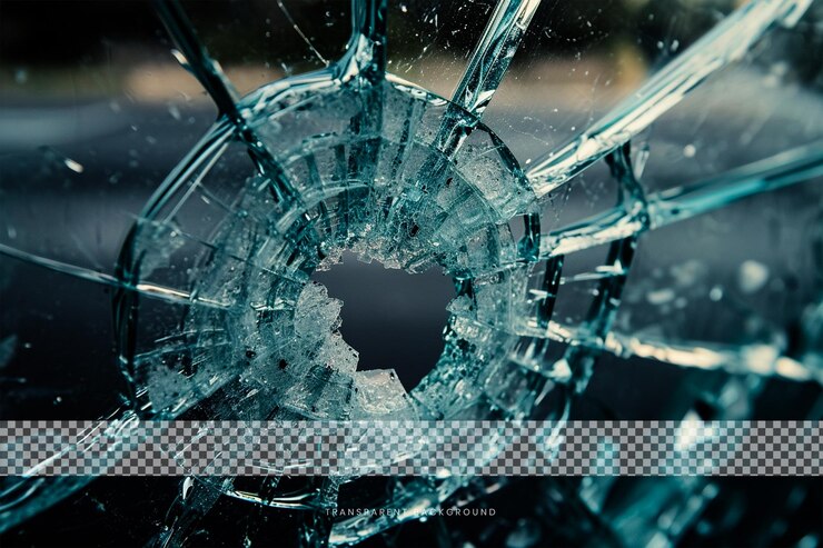 PSD shattered elegance broken glass on transparent background