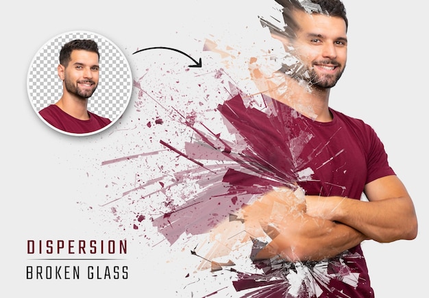 Shattered glass explosion dispersion photo effect Mockup