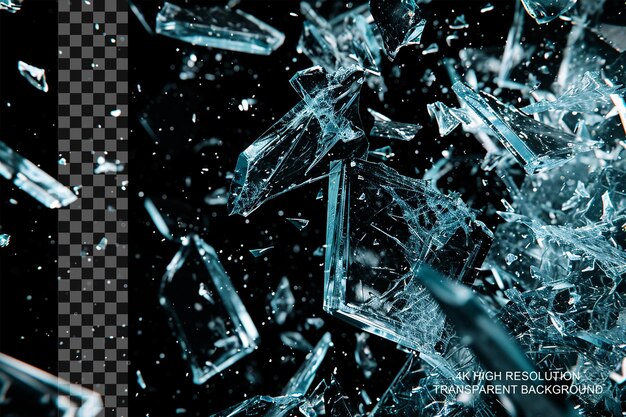 PSD shattered glass shards abstract explosion captured on transparent background