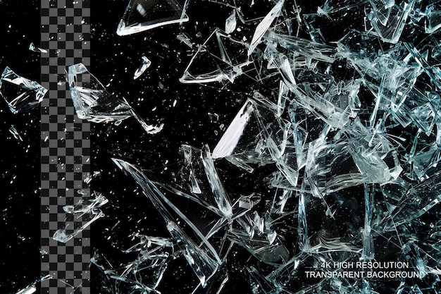 PSD shattered glass shards abstract explosion captured on transparent background