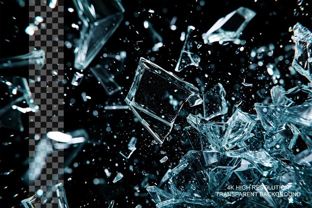 Shattered glass shards abstract explosion captured on transparent background