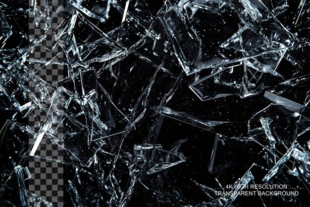 PSD shattered glass shards abstract explosion captured on transparent background