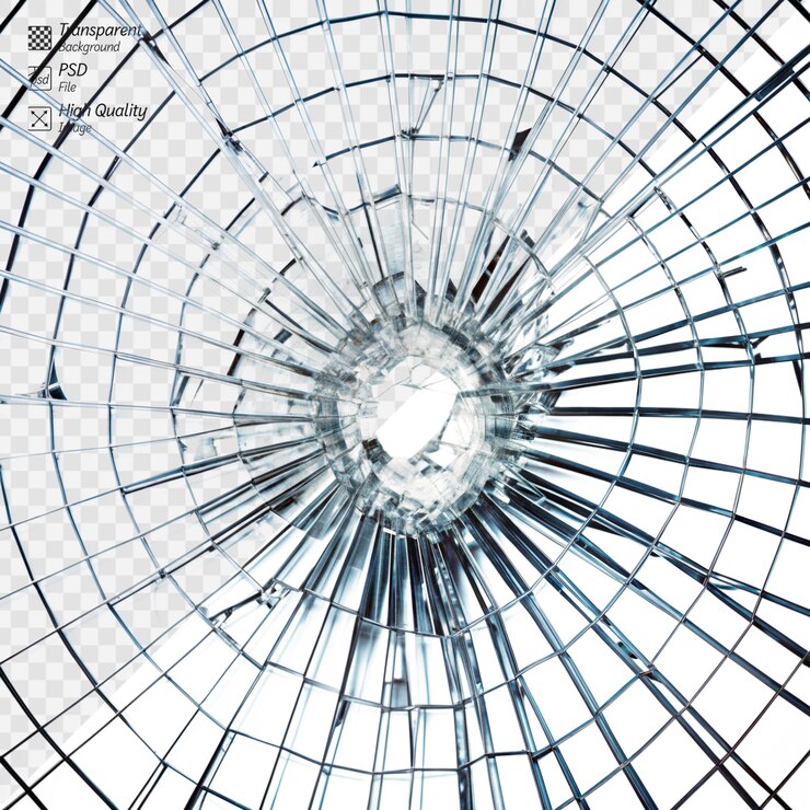 PSD a shattered window with a hole in the center