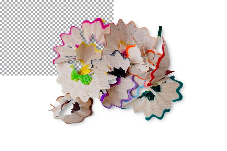 PSD shavings from multicolored pencils isolated on a transparent background