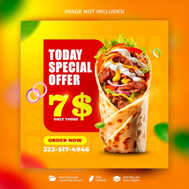 PSD shawarma fast food social media banner template