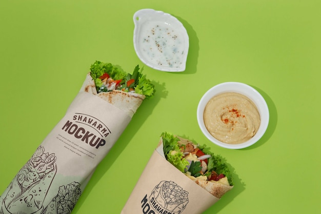 PSD progettazione del mockup dell'imballaggio shawarma