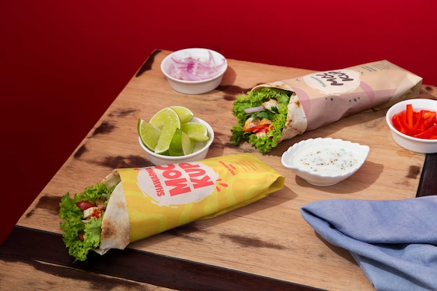 PSD shawarma packaging mockup  design