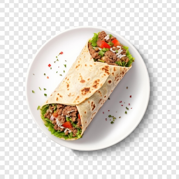 Shawarma su un piatto su sfondo trasparente psd