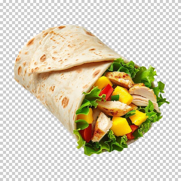 PSD shawarma con pollo e verdure alla griglia isolate su uno sfondo trasparente