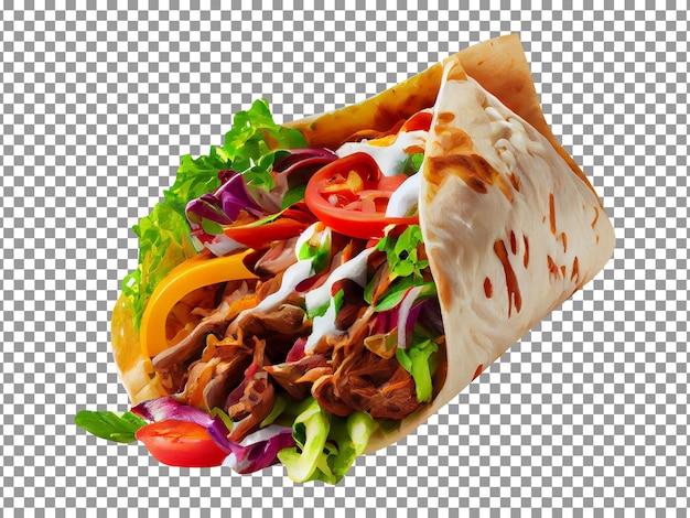 Shawarma with meat and vegetables on transparent background