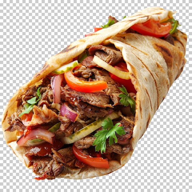 PSD shawarma z kurczakiem i warzywami grillowanymi na przezroczystym tle