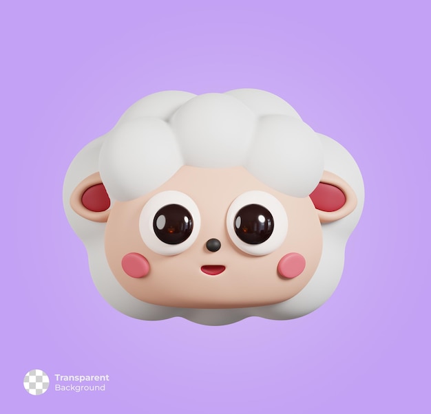 Sheep face front view isolated cute cartoon animal head 3d render illustration