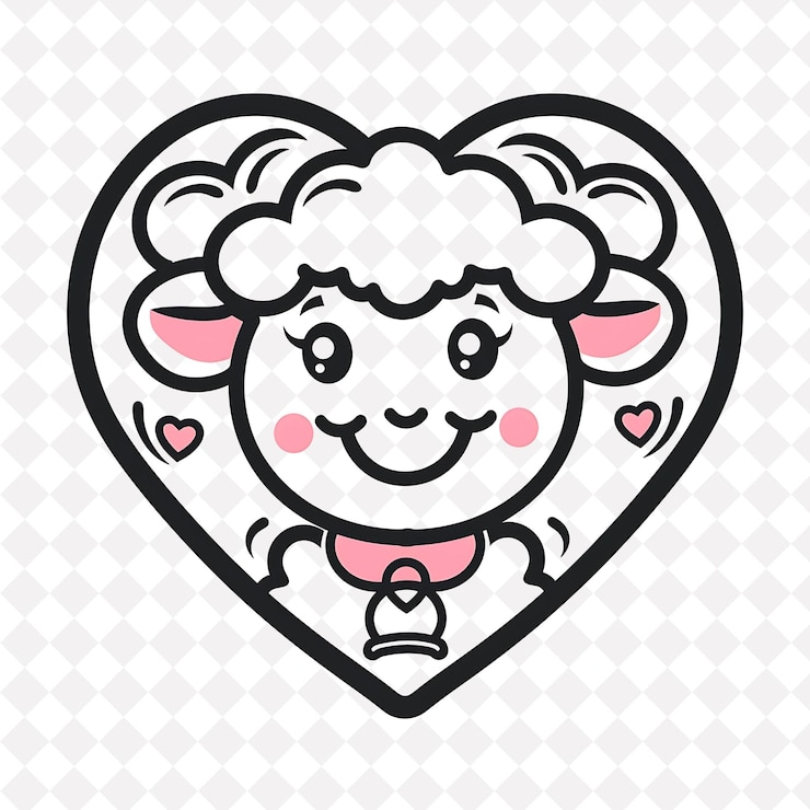 PSD 구름 경계와 함께 양 아이콘 심장 모양의 블럼 사랑스러운 sh 일러스트레이션 동물 터 아트 디자인