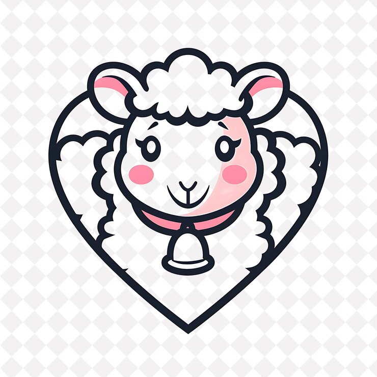 PSD 구름 경계와 함께 양 아이콘 심장 모양의 블럼 사랑스러운 sh 일러스트레이션 동물 터 아트 디자인
