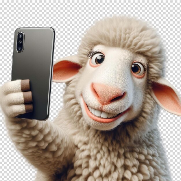 A sheep is holding a phone and the words  the word phone  on it