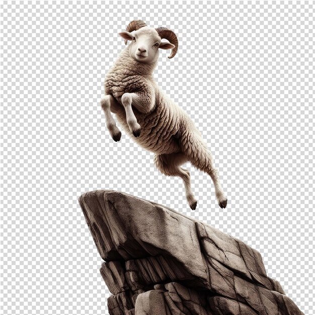 PSD a sheep is on a rock with a picture of a goat on it