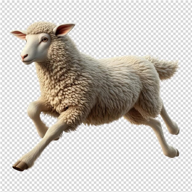 PSD a sheep is running in the air with a white background