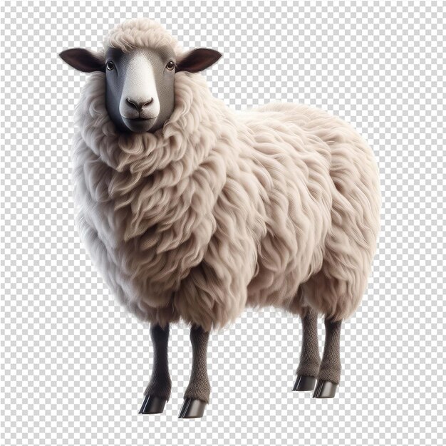 PSD a sheep is standing in front of a paper with a black face