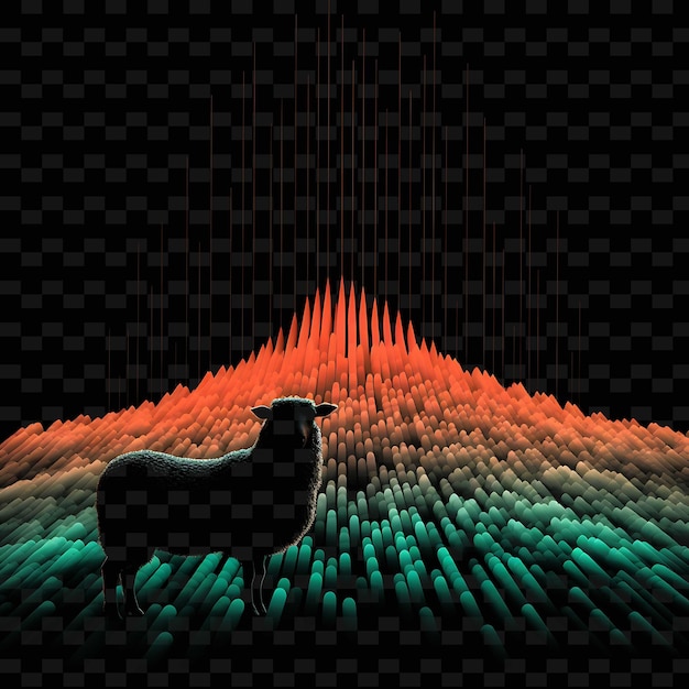 PSD sheep pastoral bliss zigzag neon lines fence fluffy wool on png y2k shapes transparent light arts