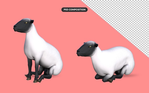 PSD sheep posing cute 3d rendering