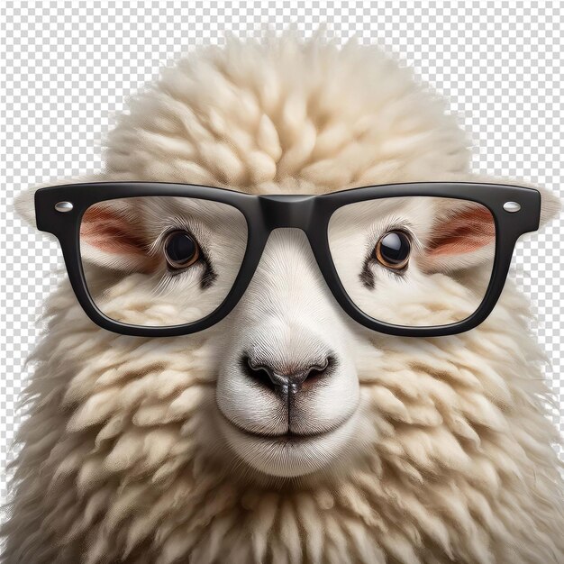 PSD a sheep wearing glasses with a black rim and a black rim