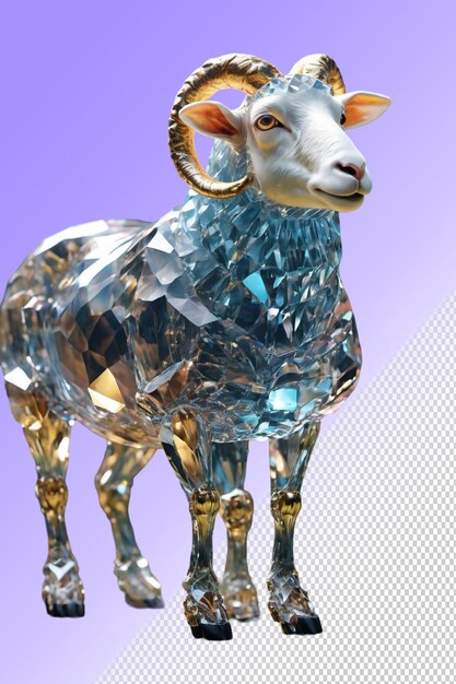 PSD a sheep with a goat head and a gold chain on it