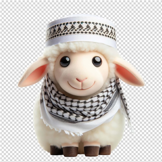 PSD a sheep with a hat on its head and a scarf