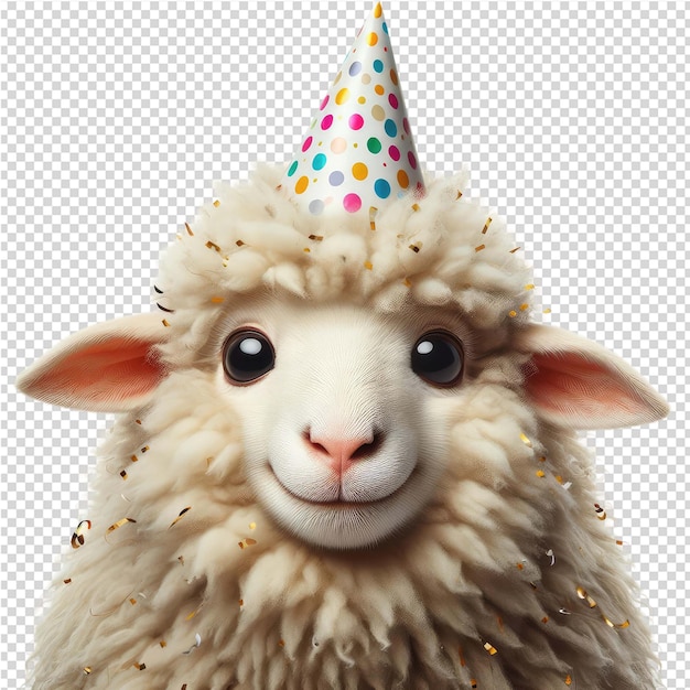 PSD a sheep with a party hat on its head