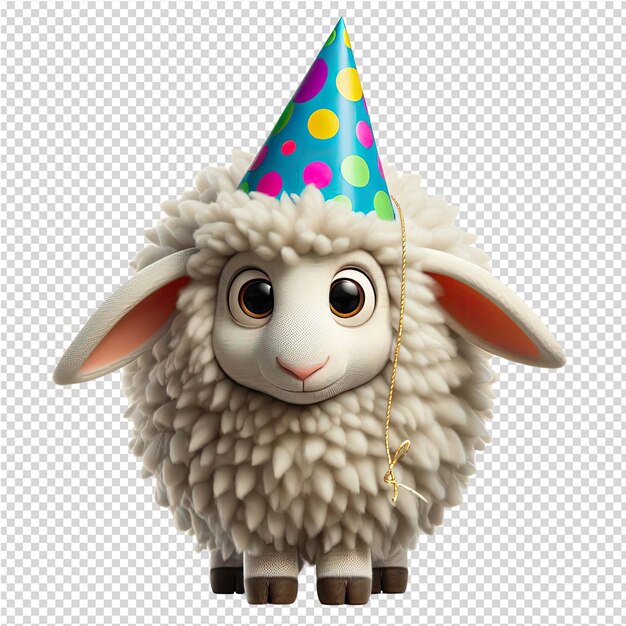 PSD a sheep with a party hat on its head