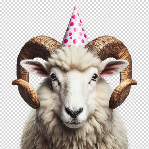 PSD a sheep with a party hat on its head