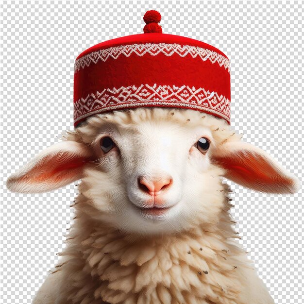 PSD a sheep with a red hat on its head