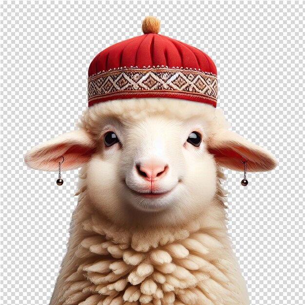 PSD a sheep with a red hat on its head