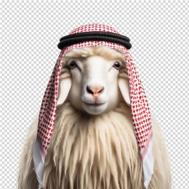 PSD a sheep with a scarf on its head