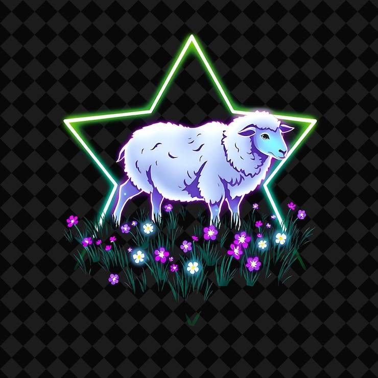 PSD a sheep with a star that says sheep on it