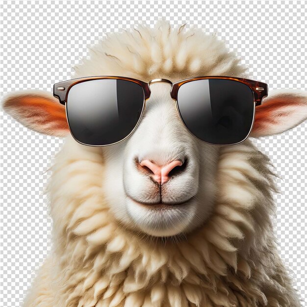 A sheep with sunglasses on it and a picture of a sheep wearing sunglasses