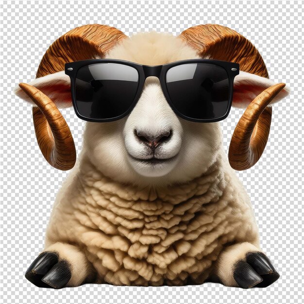 PSD a sheep with sunglasses and a sheep head with horns