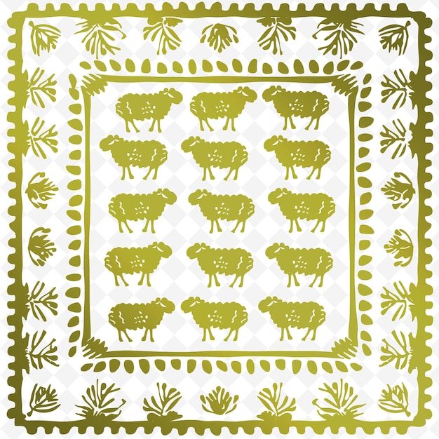 PSD sheepfold outline with sheep pen frame and wool symbol for illustration frames decor collection