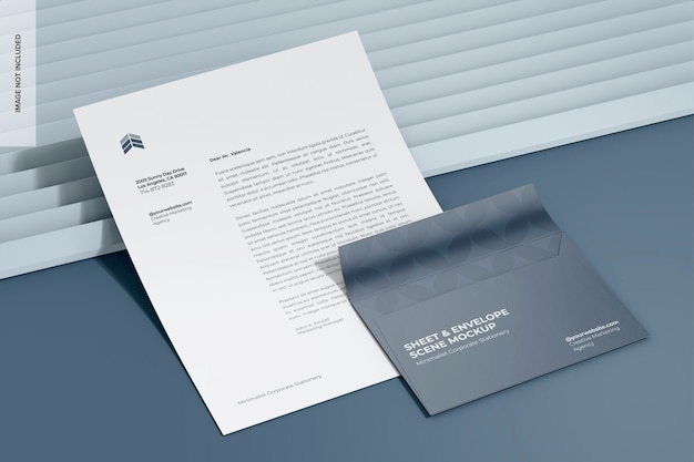 Sheet and Envelope Scene Mockup Perspective