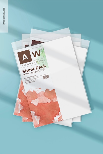 PSD sheet packs with label mockup stacked