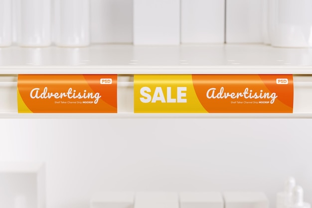 Mockup di strisce promozionali sul bordo dello scaffale