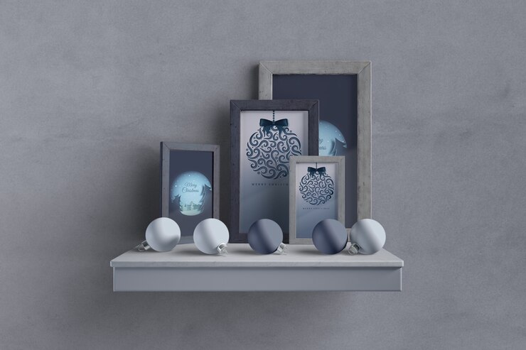 PSD shelf with frame collection and globes