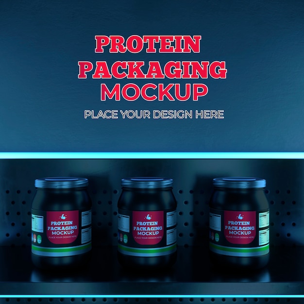 PSD shelf with neon lights and protein powder