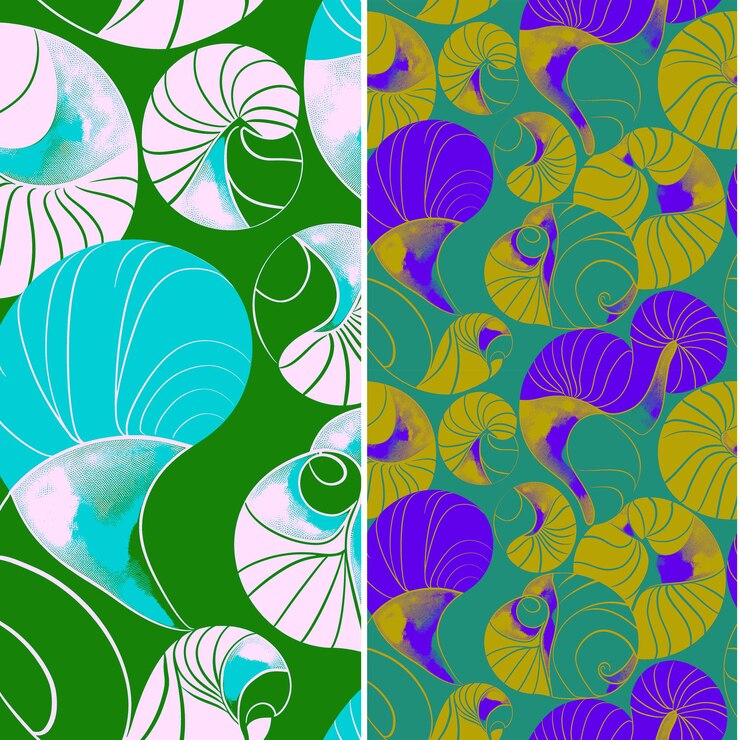 PSD shell with spiral silhouette line art minimal design and asy nature pattern vector designs