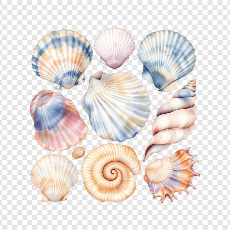 PSD shells isolated on transparent background
