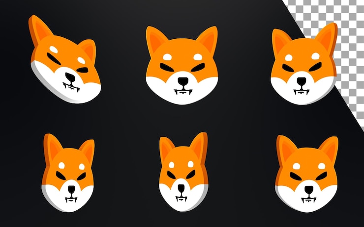 PSD shiba inu 창의적인 로고 세트 3d 렌더링 그림 다크 코인 토큰 암호화폐 로고 아이콘