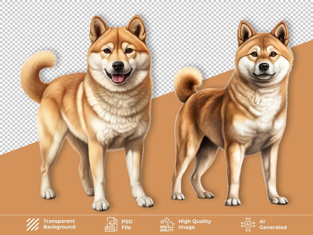 PSD shiba inu dog sitting and standing isolated on transparent background